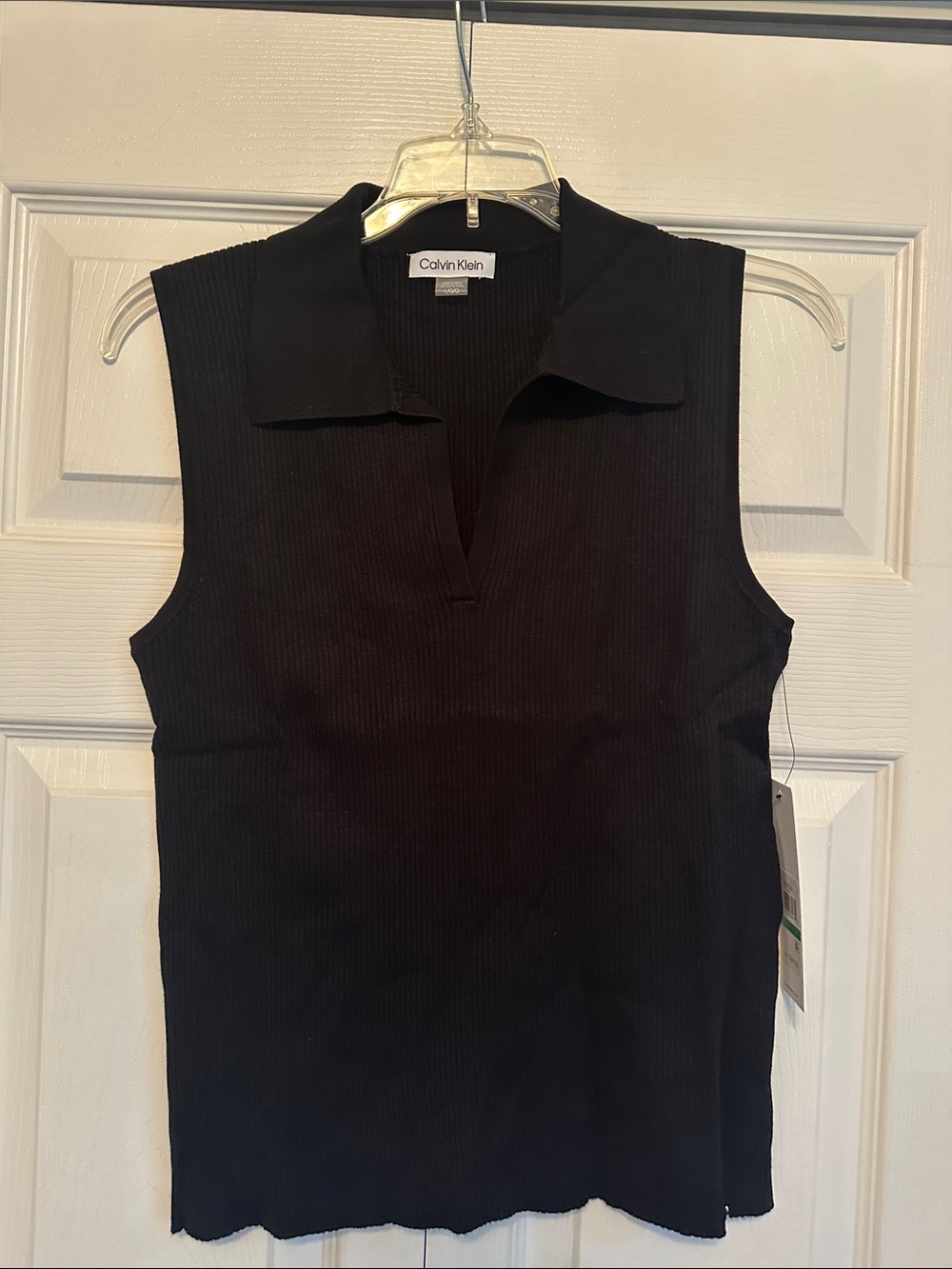 Calvin Klein Black Ribbed V‑Notch Polo Tank